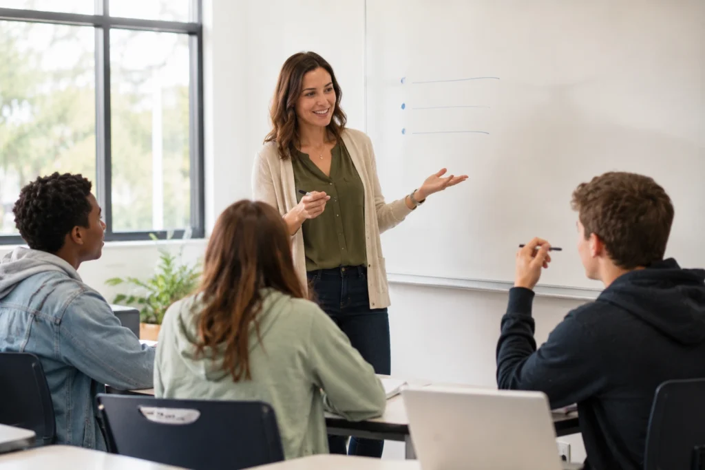 Teacher discussing classroom expectations with students